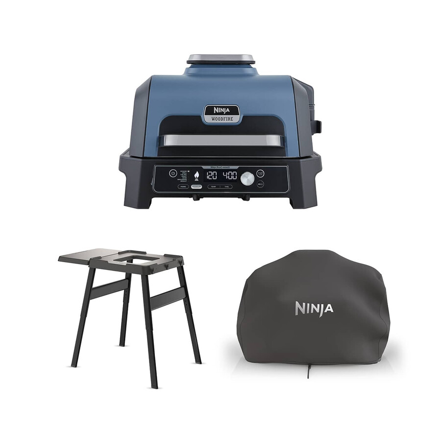 ninja woodfire pro connect xl 電気バーベキューグリルスモーカー(スタンドカバー付き)
