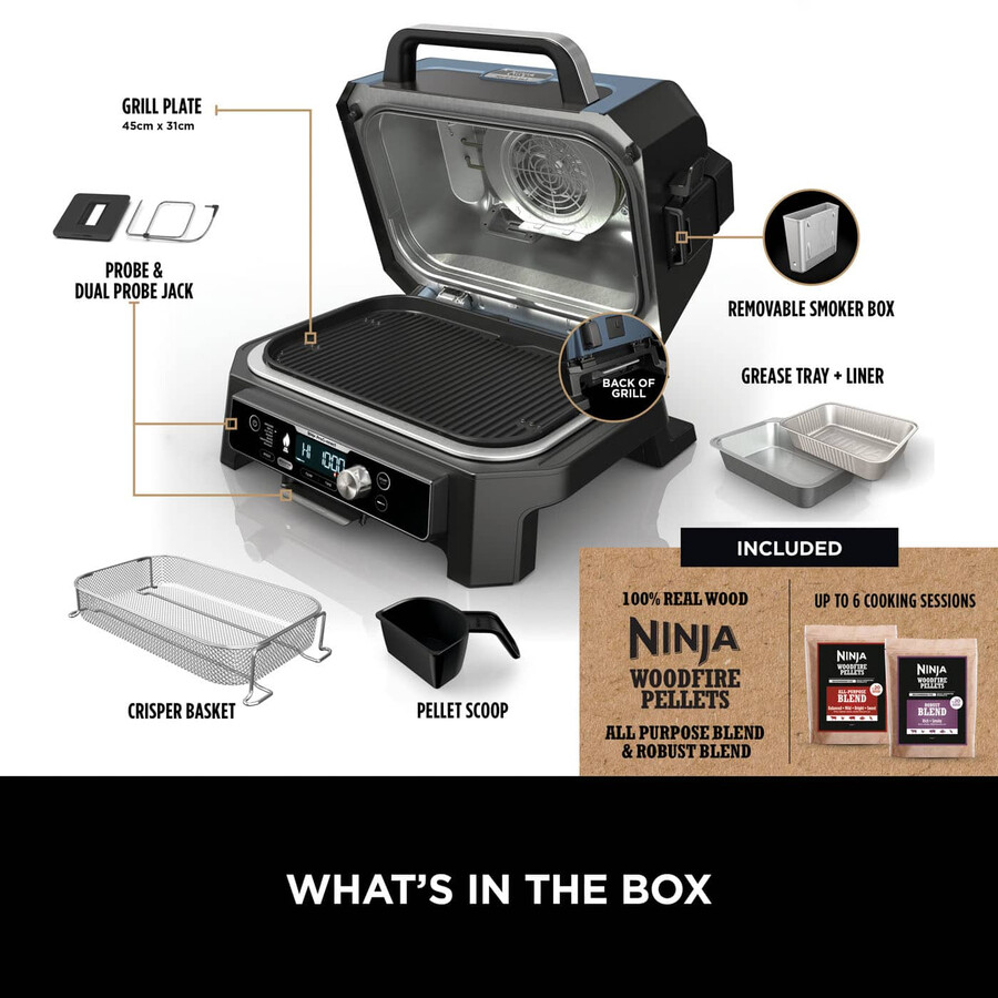 ninja woodfire pro connect xl 電気バーベキューグリルスモーカー
