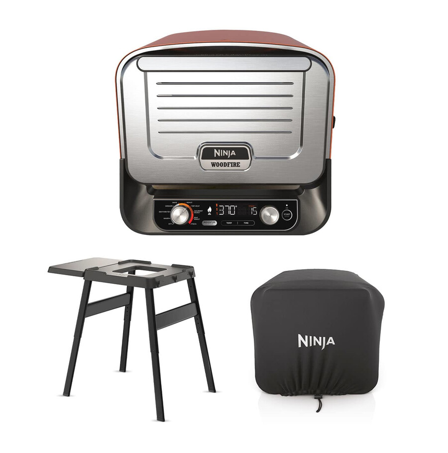 ninja woodfire アウトドアオーブン、職人技のピザメーカー、bbqスモーカー(スタンドカバー付き)